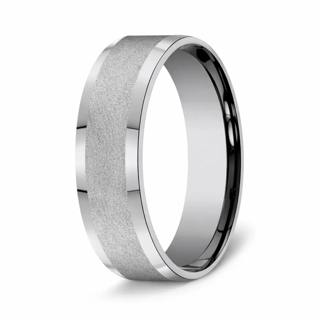 The Officer 7mm Tantalum Swirl Finish Beveled Edge Mens Ring