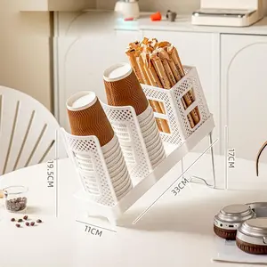 Coffee Cup Dispenser, 2-In-1 Paper Cup with Foldable Stand, Mesh Basket for Coffee Station, Bar, Office, Home, Countertop, Coffee Bar Accessories