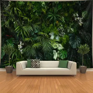 1 Sheet, Extra Large Bright Tropical Green Plants 3D Wall Hanging - Polyester, Suitable for Living Room, Bedroom, Office Decoration and Party Background, With Free Hooks, Garden Decoration, Photo Background Cloth, Live Background, Home Room religious deco