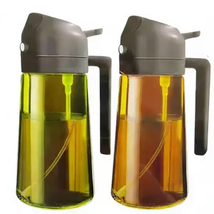 2 Count 2 in 1  Oil Sprayer for Cooking 16oz/470ml Light-Blocking Dark , Olive Oil Dispenser Bottle for Kitchen, Premium Dark Green Glass Oil Bottle, Food-Grade Oil Mister for Air Fryer, BBQ