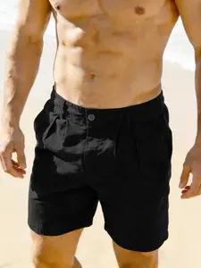 Men's Linen Woven Quick-Dry Solid Color Running Fitness Sports Casual Shorts, Above the Knee, Natural Waist, Fitted, H Type