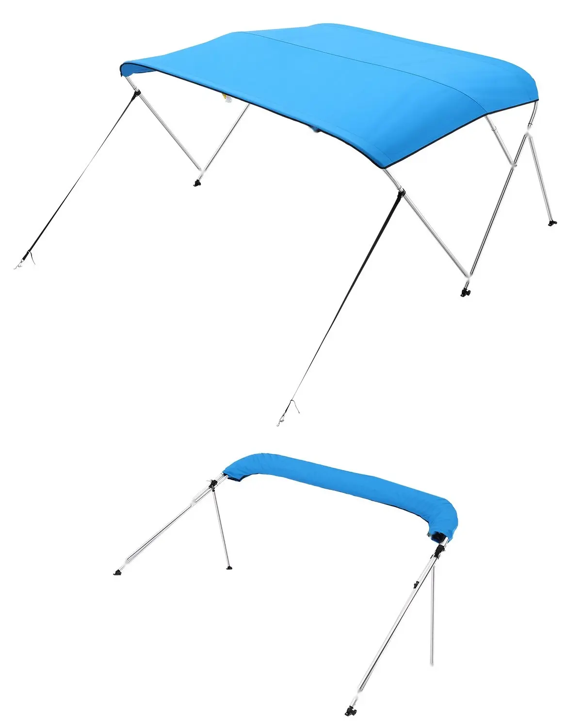 Three-Bow Boat Bimini Tops, 6' L x 61-66" W x 46" H Awning Canopy, Pacific Blue, Marine Boat Shade for Pontoon and Deck Boats, Rust-Resistant Aluminum Frame, UV-Protection, Waterproof Sun Shade, Easy Clip-On Installation