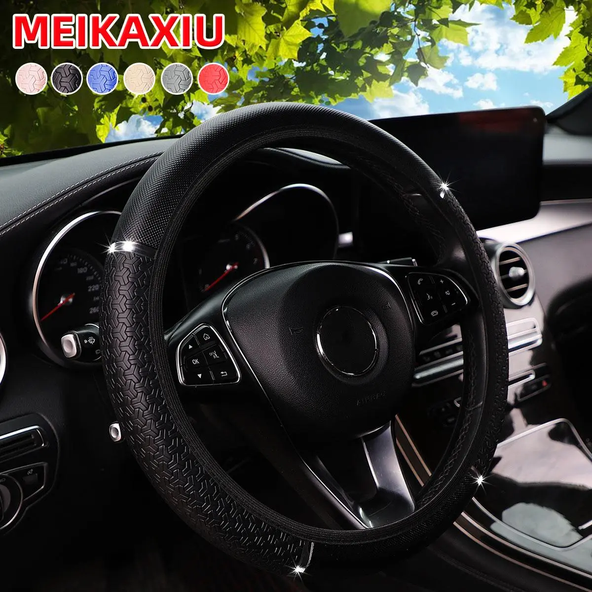 Artificial PU Leather Car Steering Wheel Cover, Steering Wheel Wrap, Universal Car Steering Wheel Protector, Automotive Car Interior Accessories for Men and Women