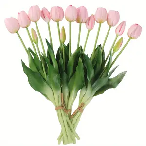 1 Bundle of 5pcs/2 Bundles of 10pcs Lifesize Touch-Simulation Faux Tulip Bouquet, Vibrant Faux Flowers, Perfect for Weddings, Engagements, Home and Garden Decor