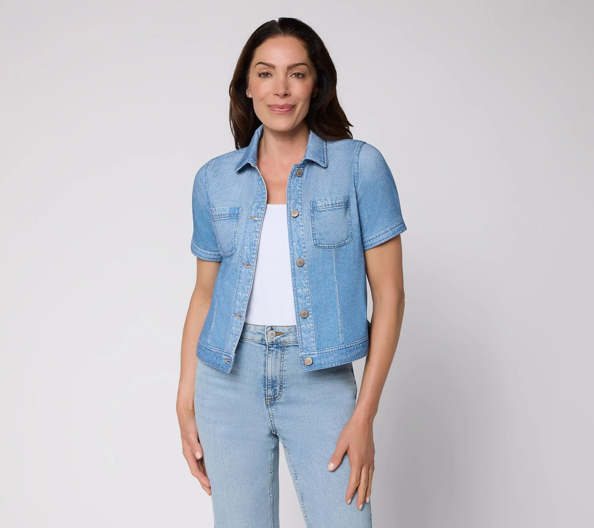 AnyBody Denim Effect Short Sleeve Jacket