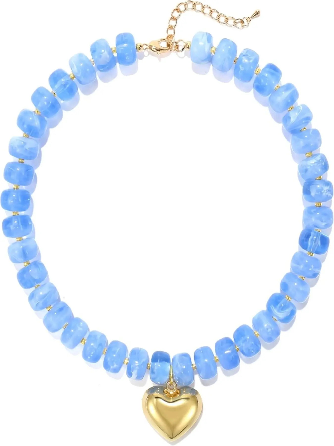 Pool Vacation Colorful Acrylic Puff Heart Necklace - Chunky Boho Y2K Choker Sweet & Edgy Statement Accessory, Necklace with Charm