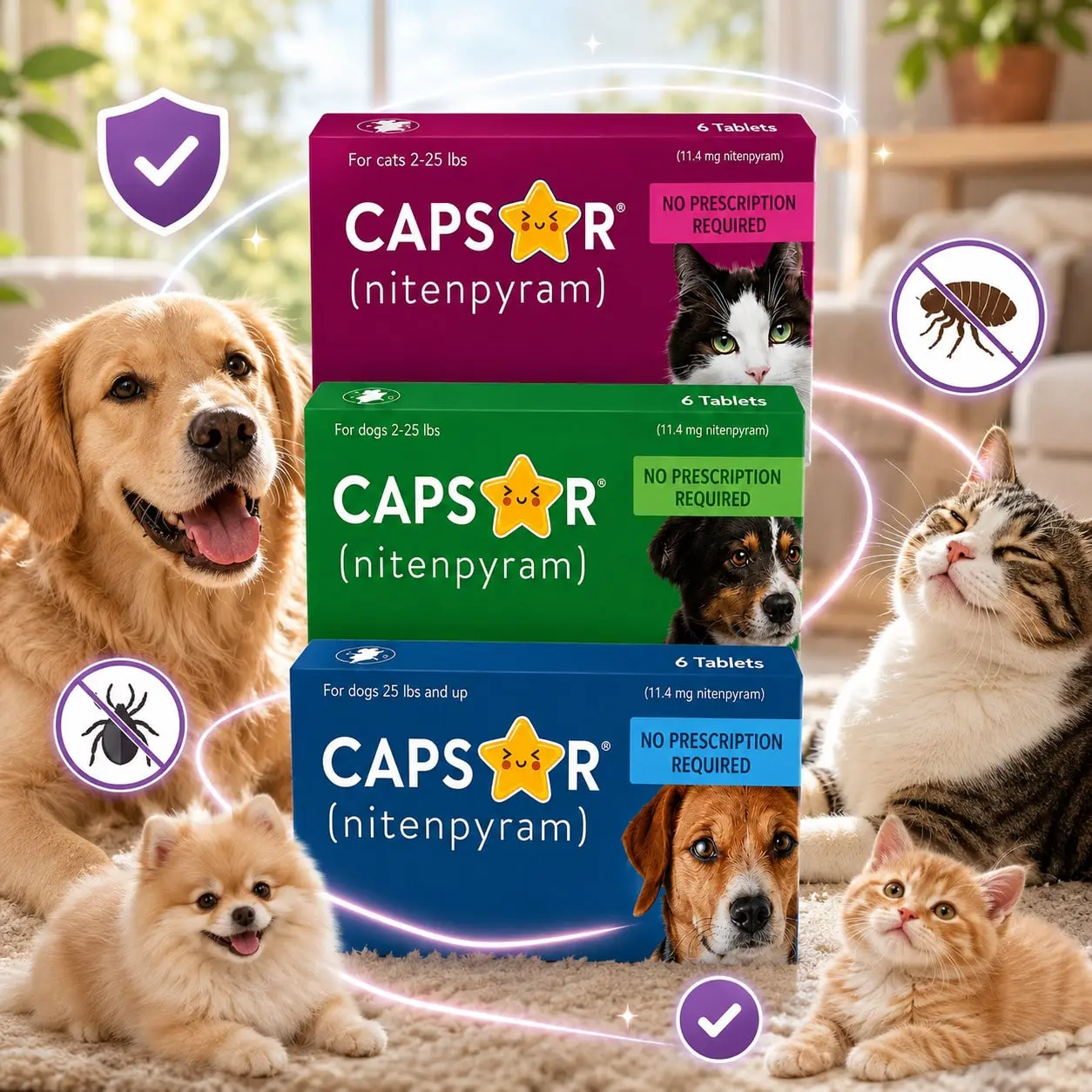 Capstar Tablets – Cat, Small Dog and Large Dog Options Available, Fast Acting Flea Control for Pets, Convenient Oral Flea Treatment, Choose Your Favorite Variant