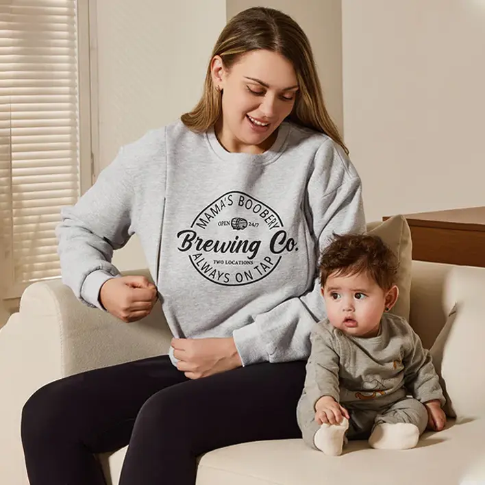GIFTIFYMAMA Maternity Nursing Sweatshirt, Long Sleeve Regular Fit Fleece Crewneck with Zipper Access for Breastfeeding, Postpartum Mother's Day Gift