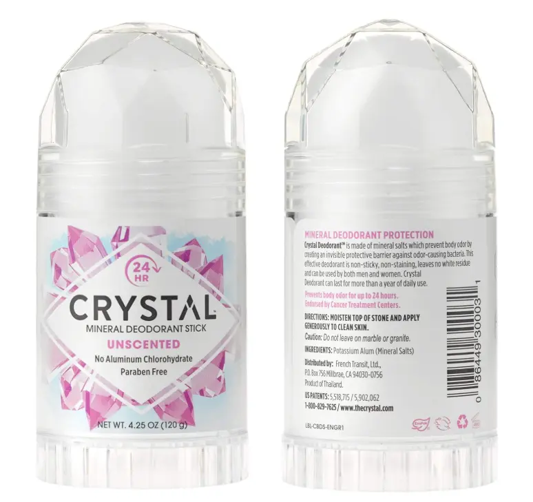 CRYSTAL Mineral Deodorant Stick - Unscented Body Deodorant With 24-Hour Odor Protection, Non-Staining & Non-Sticky, Aluminum Chloride & Paraben Free, 4.25 oz, (2 Pack) (Packaging May Vary)