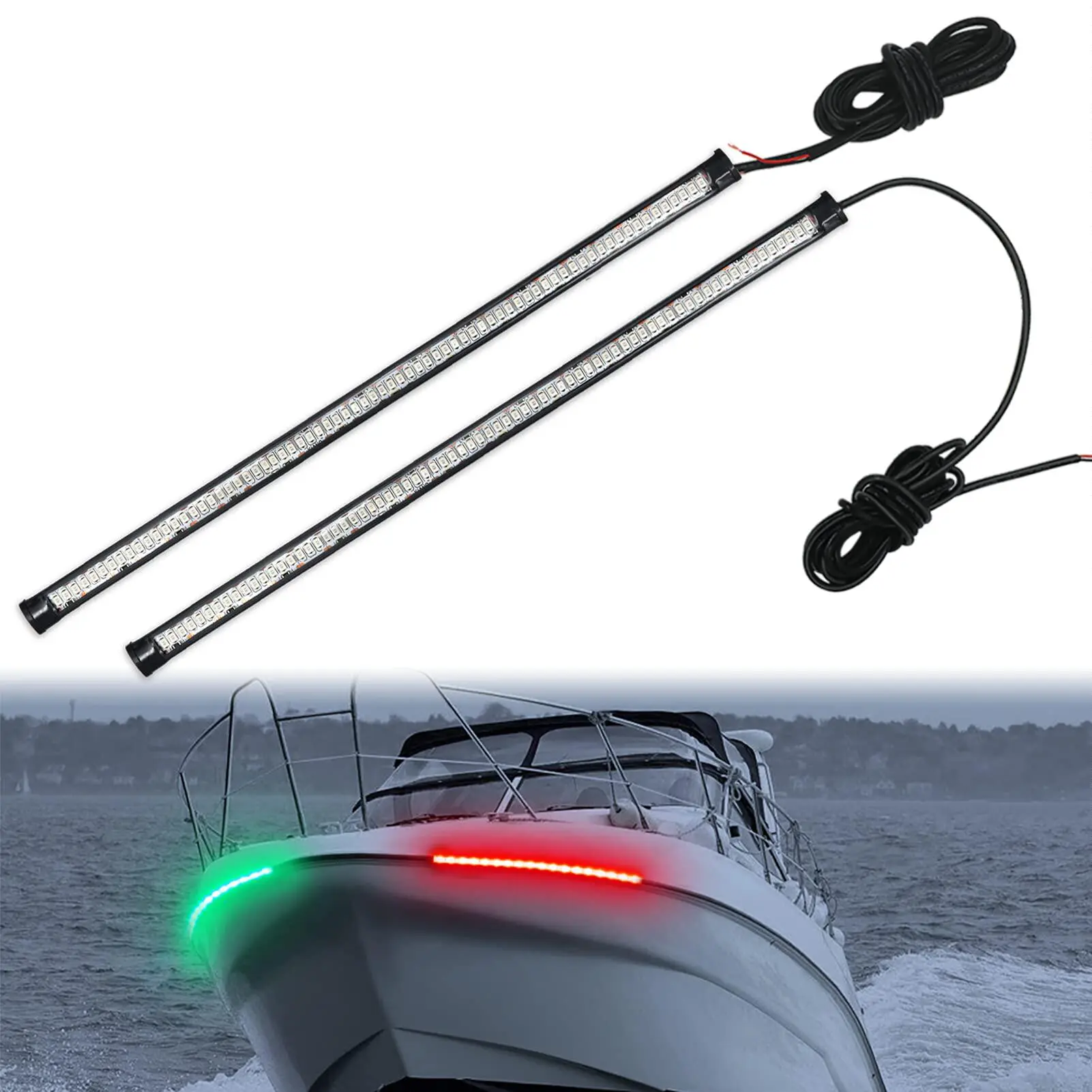 Upgraded Brighter Red/Green Nav LED Boat Lights - IP67 Waterproof, Easy-Install Double-Sided Adhesive Flexible Strip, for Pontoon, Jon Boat, Kayak
