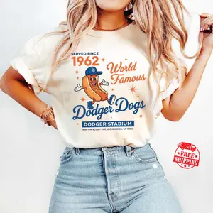 [Sale up to 50%] [Free Ship] Dodger Dogs World Famous 1962 Stadium Tee, Retro Ballpark Hot Dog Shirt