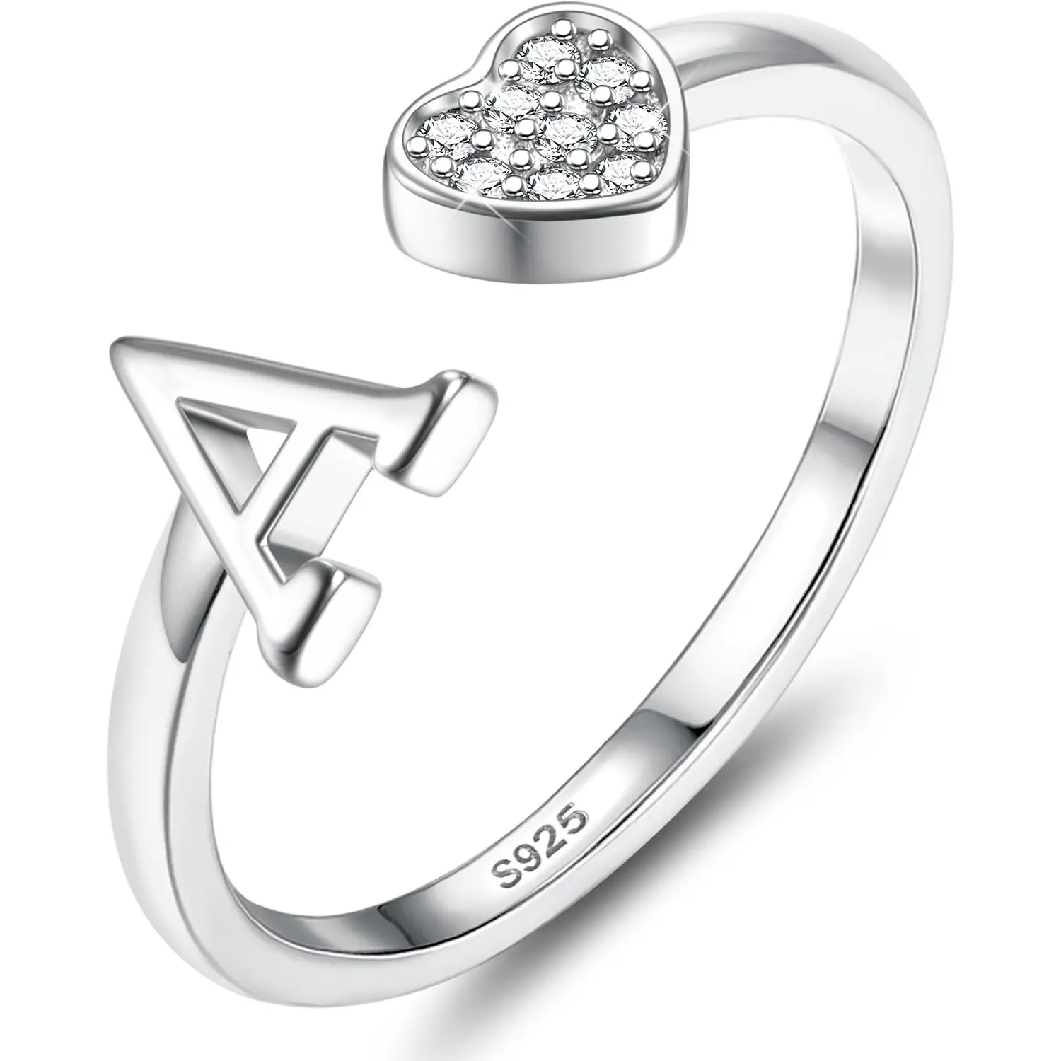 MILACOLATO 925 Sterling Silver Rings for Women Girls Adjustable Heart Initial Ring Stackable Thumb Ring Eternity Wedding Promise Engagement Rings A-Z Letter Rings Jewellery Gifts with Gift Box, Dainty Ring, Bridal Engagement Ring
