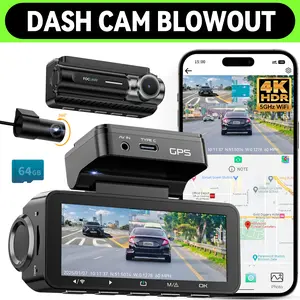 【BLOWOUT】FocuWay D2 Duo Dash Cam Front and Rear | True 4K Front + 1080P Rear | Free 64GB Card | Touch Screen, Voice Control, GPS & WiFi, HDR Night Vision, 160° Wide Angle, 24H Parking Mode