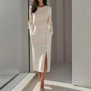 Fashion O-Neck Split Bodycon Dress for Women 2025 – Autumn Winter
