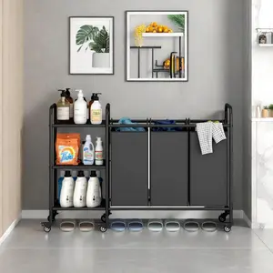 Laundry Hampers 3 Section, Laundry Sorter with Removable Shelf and Pull-Out Bags, Clothes Hampers with Wheels Rolling Cart Basket for Laundry Room Bathroom