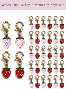 30pcs Strawberry Fruit Keychain Set, Realistic Fruit Pendants, Couple Best Friend Bag Accessories Gift, Fashion Backpack Charm