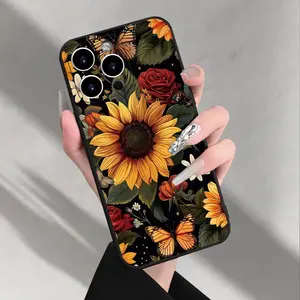 Phone Case: Sunflower, Rose & Butterfly Floral Leaf Pattern, Creative TPU Anti-Drop, for iPhone 16/15/14/13/12/11 PLUS PRO MAX Pro Series, Unique Stylish Gift