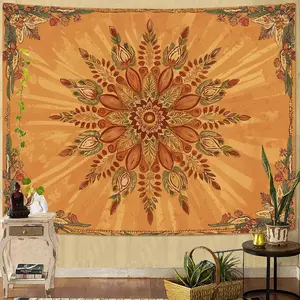 Accnicc Boho Floral Mandala Tapestry for Bedroom Bohemian Flower Wall Tapestry Aesthetic Small Vintage Orange Hippie Indian Tapestries Wall Hanging for Living Room Dorm Decor 60 x 44 Inch