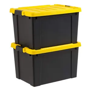 20 gal. Heavy-Duty Stackable Storage Tote, Black with Yellow Lid (Set of 2)