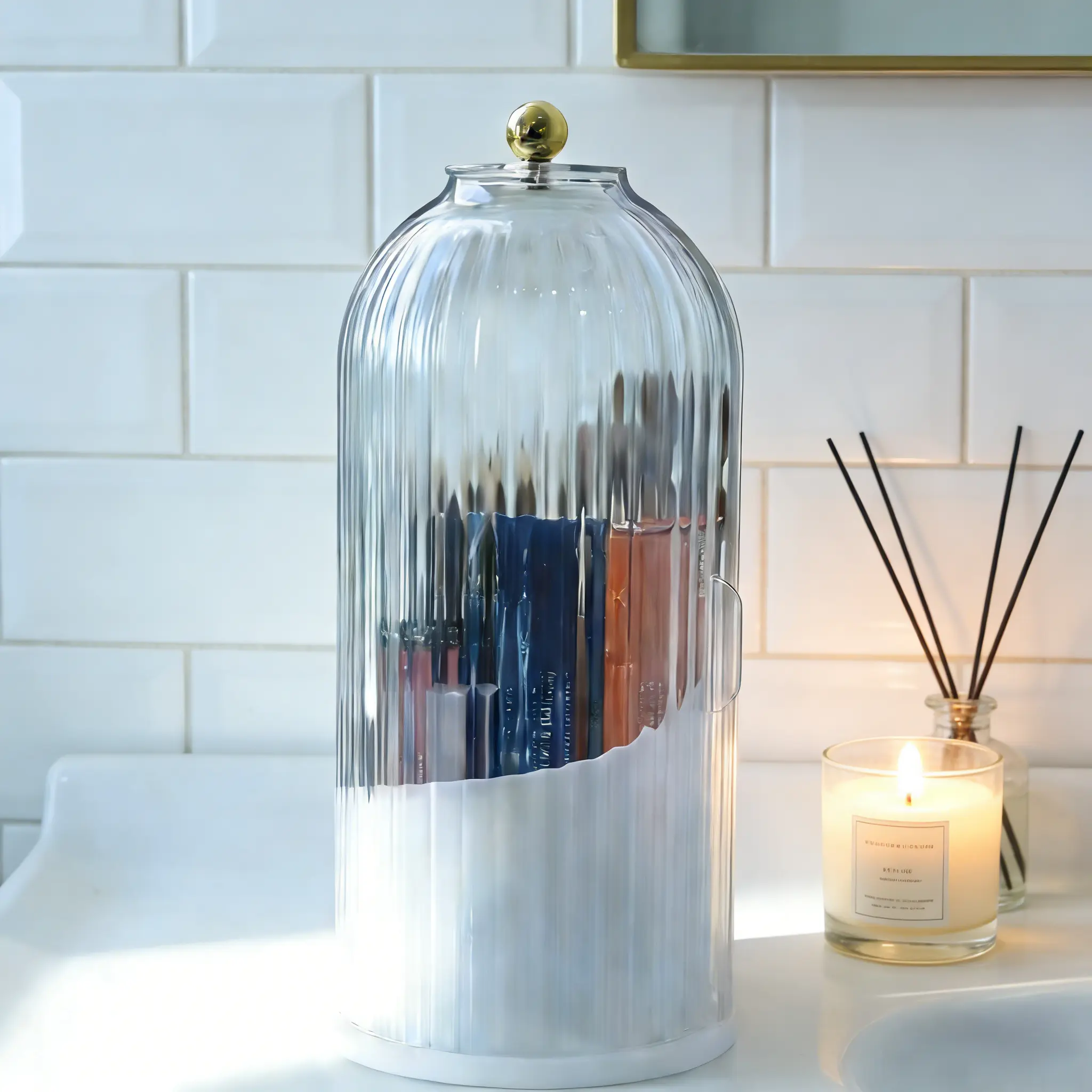 Dustproof Rotating Toothbrush Holder  3-Slot Transparent Organizer for Electric Toothbrush/Toothpaste/Makeup Brushes - Bathroom Vanity Countertop #Mother's Day #SummerVibes