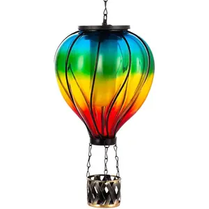 Glass Hot Air Balloon Solar Lantern with Flickering Flame Light Colorful Solar Powered Hot Air Balloon Lamp Waterproof Hanging Solar Lantern for Garden Yard Patio Porch Decor