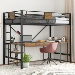 MUTICOR Rustic Style Twin Size Loft Bed Frame with Fully Enclosed Guardrail,【Frame Only No Mattress】 Removable Ladders, Space-Saving, Black#TikTokShopBlackFriday #ChristmasGifts