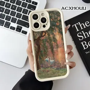 Softcase for iPhone 17 16 E Pro Max 15 Plus 14 13 12 11 XS XR Swan Lake Sunset Anti-Slip Scratch Resistant Cute Silicone Protective Softcase
