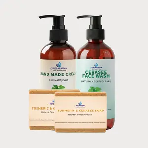 Pielarmina 2-Piece Herbal Skincare Multi-Pack: Cerasee Daily Facial Cleanser, Handmade Turmeric-Enriched Soap - Gentle Natural Soothing Moisturizing Cream for All Skin Types to Boost Healthy Radiance