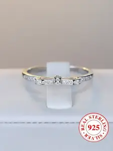 S925 Sterling Silver Bowknot Design Artificial Zircon Decor Promise Ring, Elegant Pave Engagement Ring for Women, Trendy All-match & Exquisite Jewelry for Birthday Gift, Unique Gifts for Women,  Womens Gifts, Engagement Wedding Rings