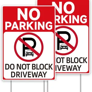 No Parking Signs With Stakes, Do Not Block Driveway Sign - 2-Pack 14"x10" Double-Sided, Outdoor, H-Metal Stakes, Corrugated Plastic, Address Signs For Driveway