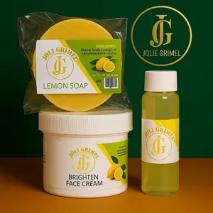 Jolie Grimel Face Brightening Set in Lemon Carrot & Citrus for Radiant Long Lasting Glow Includes Soap Brighten Face Cream Hydrating Mask