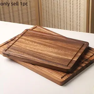 Wooden Cutting Board, 1 Count Solid Wooden Chopping Board with Juice Groove, Multi-purpose Cooked Food Board, Fruit Board, Kitchen Cutting Board, Durable Chopping Board