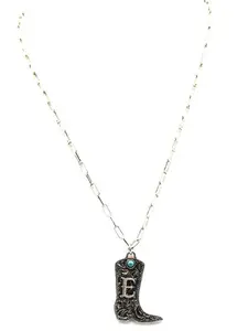 Western Cowboy Boots Turquoise Initial Necklace: E