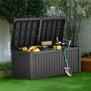 Outdoor Storage Box Waterproof, Large Lockable Resin Deck Box Patio Storage Bin for Pool Accessories Cushion Furniture, Garden Tools, UV-Resistant Outside Delivery, Black
