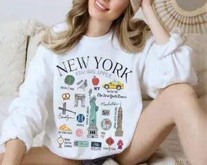 [Sale off up to 50%] New York City Sweatshirt, NYC Landmarks Crewneck Pullover, Unisex