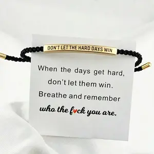 Engraved Inspirational Bracelet Dont Let The Hard Days Win Bracelet Adjustable Handmade Braided Bracelet Stainless Steel Tube Engraved Inspirational Bracelet for Women Men Inspirational Jewelry Gifts