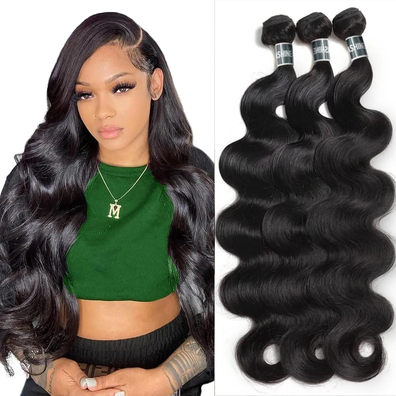 [Opening Sale] Ashine Double-Drawn Weft Body Wave Brazilian Virgin Black Natural Human Hair Bundles, Luxury Salon Quality, Curling-Friendly Human Hair Extensions