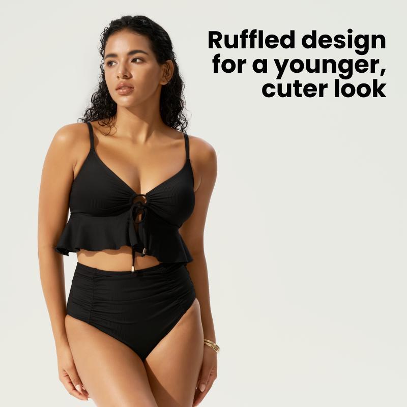 BodyTips Comfort Fit Seamless High Waist Tankini Second Skin Feel Breathable Desig Flexible Fit Swimwear Clean Look Popular Beach Outfit Versatile Two Piece Set For Pool Vacation Summer Activities Sunbathing Water Sports Casual Swim Style All Day Wear