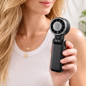Mini Portable Handheld Fan with Cooling Plate, 5 Speed Turbo Airflow, 13500 RPM Brushless Motor, USB C Rechargeable Battery Fan with Digital Display, Foldable Personal Fan for Travel, Office, Outdoor, Hot Flashes, Makeup and Lash Protection