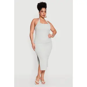 Plus Size High Waisted Soft Knit Midi Skirt
