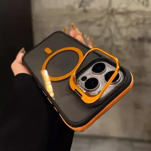 Advanced Invisible Lens Holder Magnetic Transparent Phone Case for iPhone 17 Air 16 Pro Max 15 14 Plus 13 12 11, Durable Soft Shock Resistant Orange Casing Protection Cellphone Cover