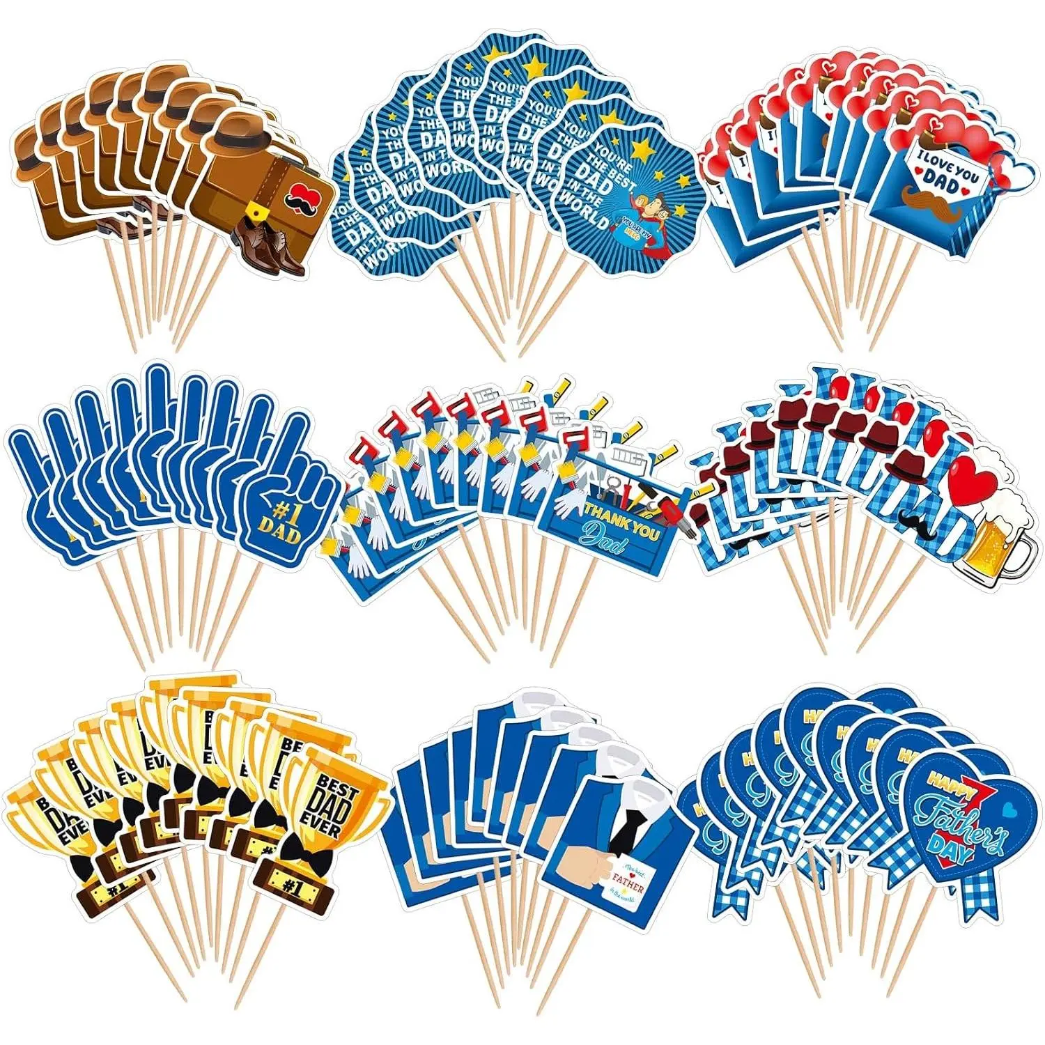 72Pcs Father's Day Cupcake Toppers, Happy Fathers Day Cake Toppers Best Dad Ever Cupcake Picks for Father Day Decorations Birthday Party Cupcake Decorations (9 Design) : Grocery & Gourmet Food