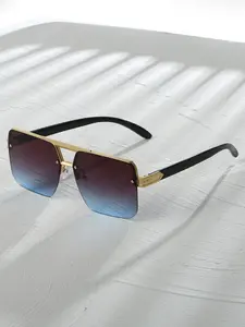 1 Pair Simple Sunglasses for Everyday Use, Summer Square Half Frame Double Beam Sunglasses, Travel Accessories, Square Mirrored Shades, Street Style Shades