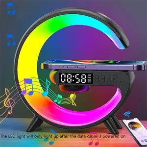 RGB Night Light Lamp Multifunction Multifunctional Alarm Clock Speaker 5W Wireless Charger Station Pad For iPhone 16 15 14 13 12  iPhone, Samsung, Xiaomi, Huawei Wireless Induction Speaker