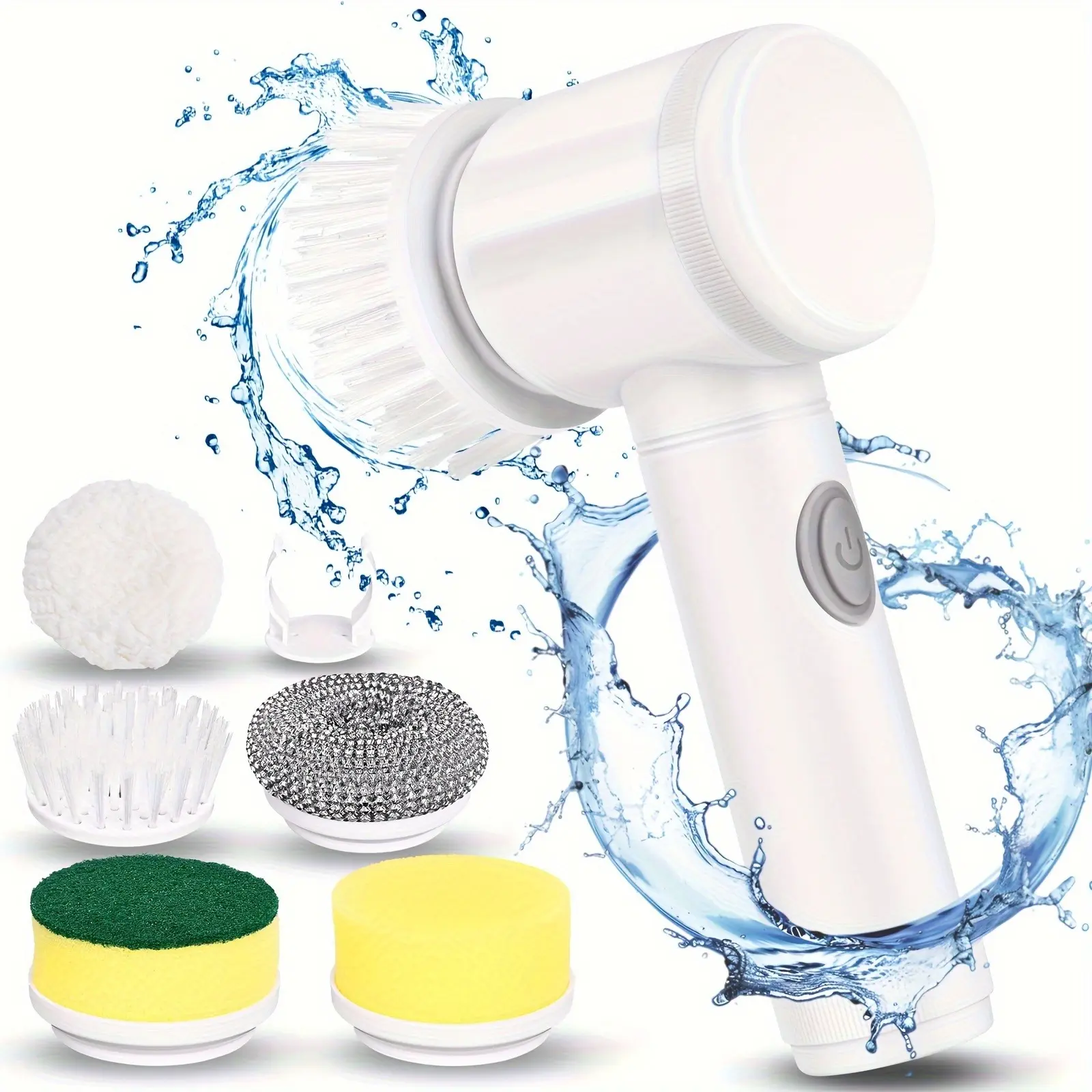 Cordless Handheld Scrubber Set - Portable Electric Rotatable Head Polyvinyl Chloride (PVC) Cleaning Brush with Multiple Heads, Home Cleaning Products for Kitchen, Bathroom Tiles, Father's Day Gift