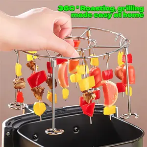 2026 Modern Vertical Skewer Stand with 24 Sticks, Fits 3QT–6QT Air Fryers, Ovens and Small Grills, Delivers Balanced Heating, Avoids Charring, Great for Grilling Kebabs, Veggies & Sausages, Useful Kitchen Accessory