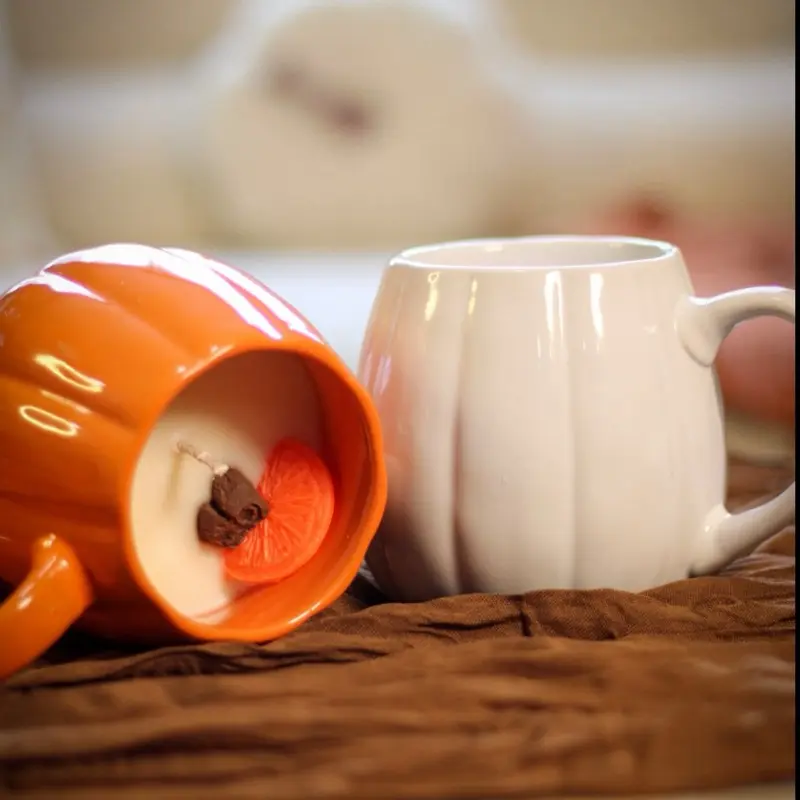 Orange Spice Scented Candle in a Beautiful Pumpkin Shaped Mug for Cozy Atmosphere