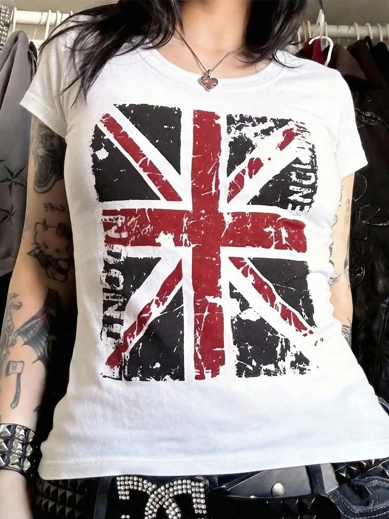 Women's Short Sleeve Round Neck Tee, Classic T Shirt, British Flag Print Design, Y2K Street Style, Comfortable Everyday Summer Wear, Casual Fashion Top, Casual Chic Streetwear, Streetwear, Casual Tee Tops