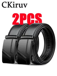 2pcs，Men's Fashion Automatic Buckle Belt, Classic Style, Durable and Versatile, Perfect for Daily Wear & Office, Trendy Belt