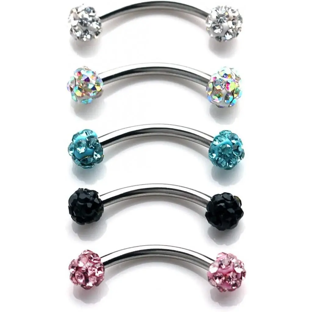 16G Hypoallergenic Surgical Stainless Steel Crystal Ball Curved Barbell, 8mm/10mm Gemstone Body Piercing Jewelry for Eyebrows & Ears, Bar Length